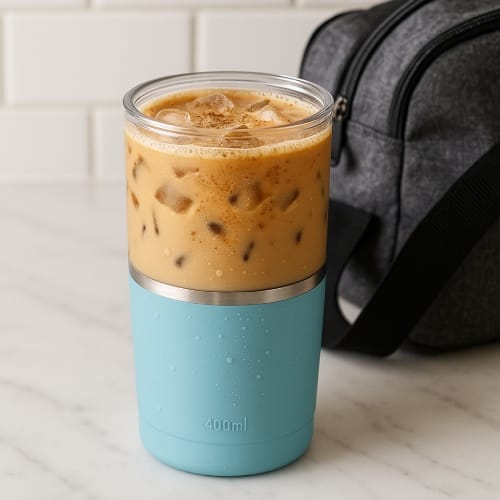SBD Supplements thermos mug with high protein overnight coffee