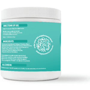 SBD Supplements 200g tub Collagen Hydration & Recovery formula information panel